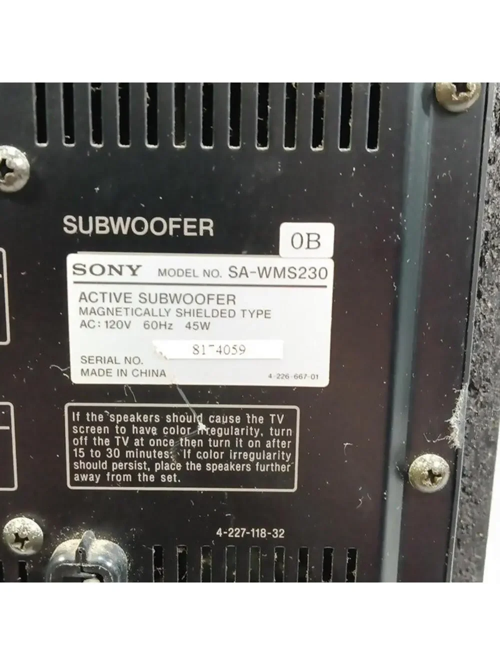 Sony SA-WMS230 Active Subwoofer.